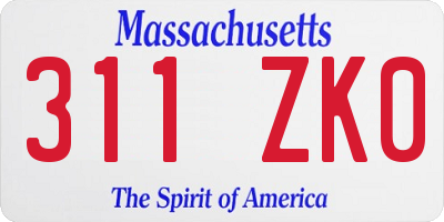 MA license plate 311ZK0