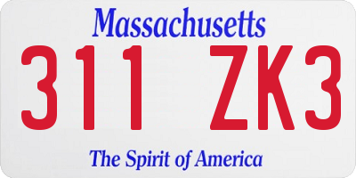 MA license plate 311ZK3