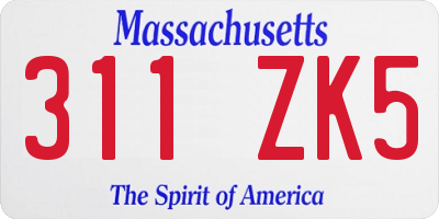 MA license plate 311ZK5