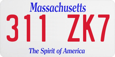MA license plate 311ZK7