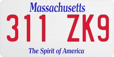 MA license plate 311ZK9