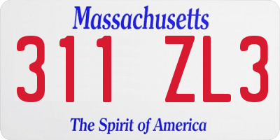 MA license plate 311ZL3