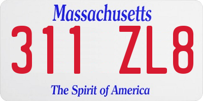 MA license plate 311ZL8