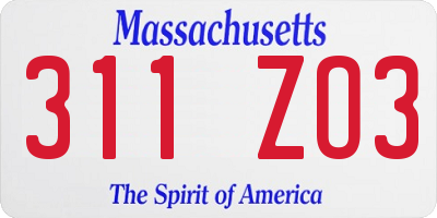 MA license plate 311ZO3