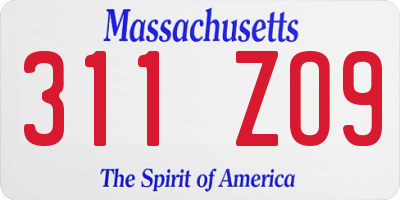 MA license plate 311ZO9