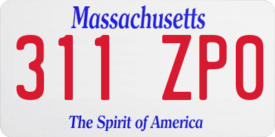 MA license plate 311ZP0
