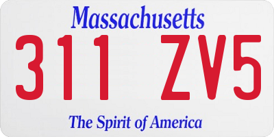 MA license plate 311ZV5