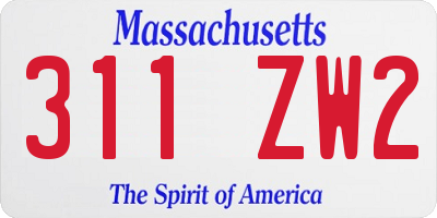 MA license plate 311ZW2