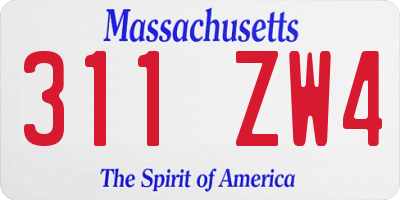 MA license plate 311ZW4