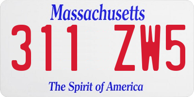 MA license plate 311ZW5