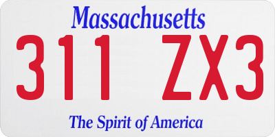 MA license plate 311ZX3