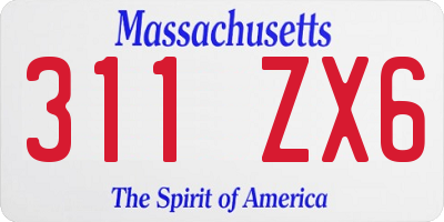 MA license plate 311ZX6