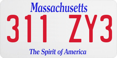 MA license plate 311ZY3