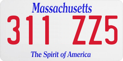 MA license plate 311ZZ5