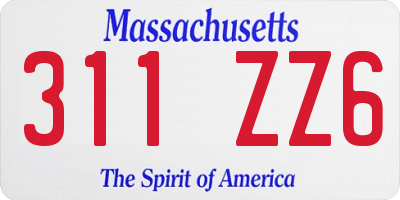 MA license plate 311ZZ6