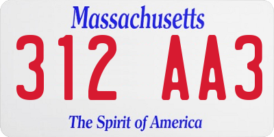 MA license plate 312AA3