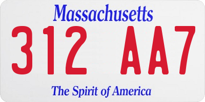 MA license plate 312AA7