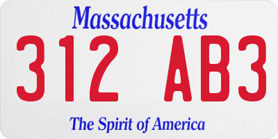 MA license plate 312AB3