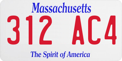 MA license plate 312AC4