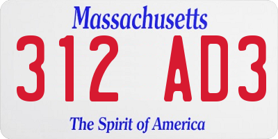MA license plate 312AD3