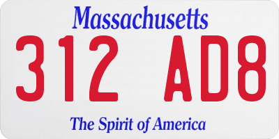 MA license plate 312AD8