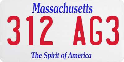MA license plate 312AG3