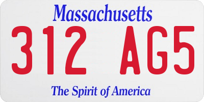 MA license plate 312AG5