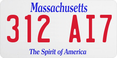 MA license plate 312AI7