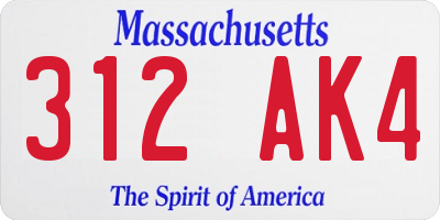 MA license plate 312AK4