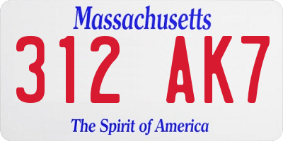 MA license plate 312AK7