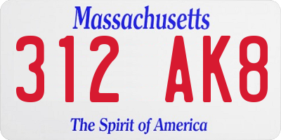 MA license plate 312AK8
