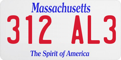 MA license plate 312AL3