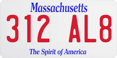 MA license plate 312AL8