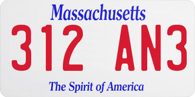 MA license plate 312AN3