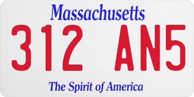 MA license plate 312AN5