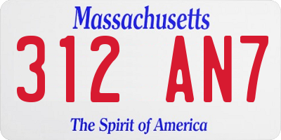 MA license plate 312AN7