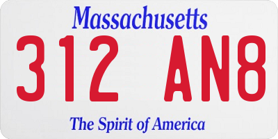 MA license plate 312AN8