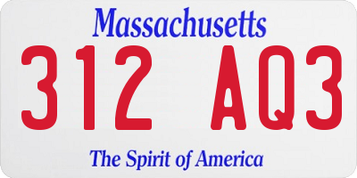 MA license plate 312AQ3