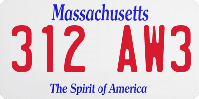 MA license plate 312AW3
