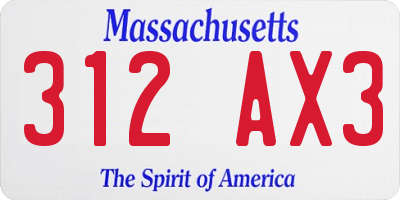 MA license plate 312AX3