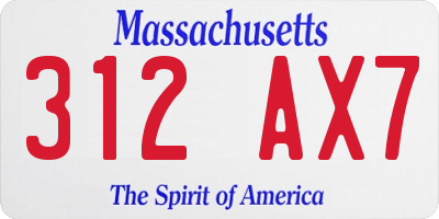MA license plate 312AX7