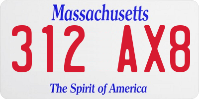 MA license plate 312AX8