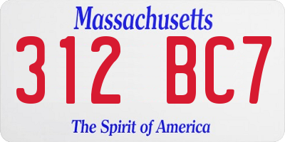MA license plate 312BC7