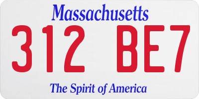 MA license plate 312BE7