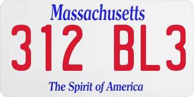 MA license plate 312BL3