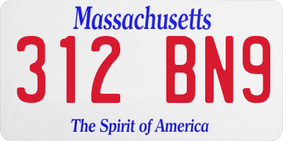 MA license plate 312BN9
