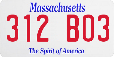 MA license plate 312BO3