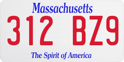 MA license plate 312BZ9