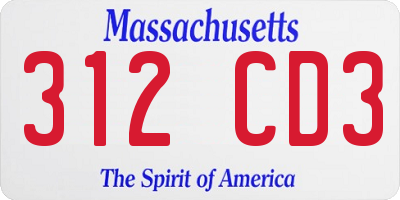 MA license plate 312CD3