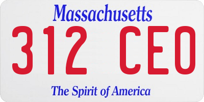 MA license plate 312CE0